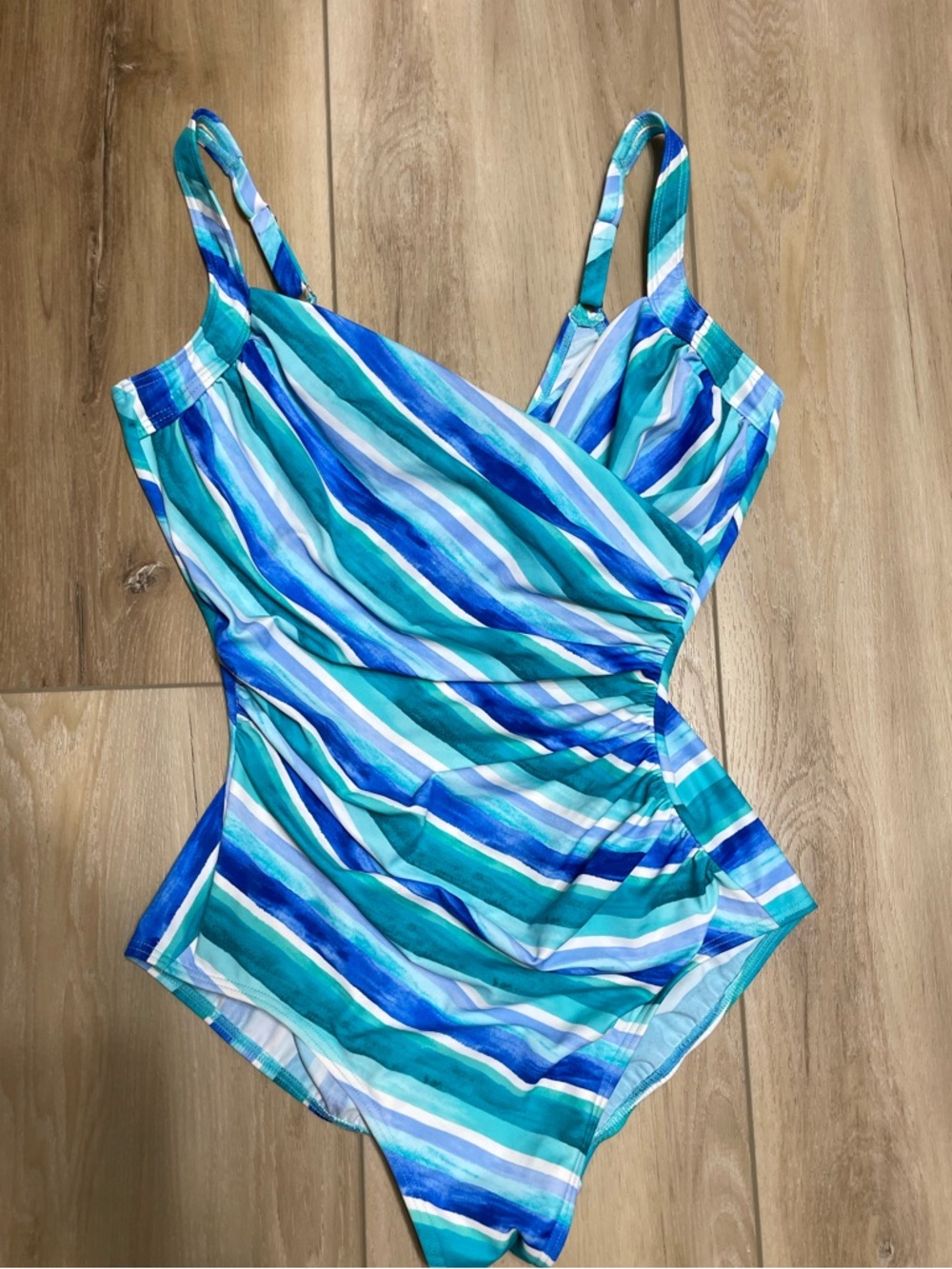 NWOT MIRACLESUIT JILLIAN ONE PIECE SEASIDE STRIPE Blue & Teal Swimsuit Reg $209